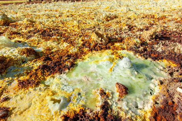 Dallol's ground that ejects toxic gas from all over the area. In the Danakil Depression, Ethiopia - Photo, Image
