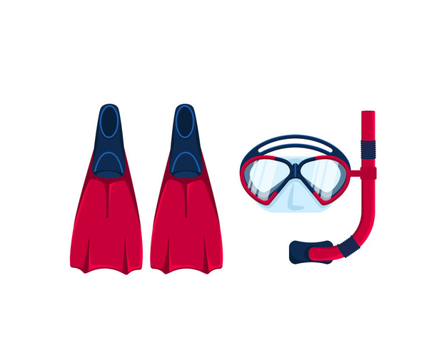 Şnorkelle yüzmek için maske, şnorkel ve yüzgeçler - Vektör, Görsel