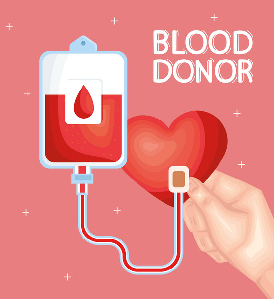 blood donor lettering and bag - Vector, Image