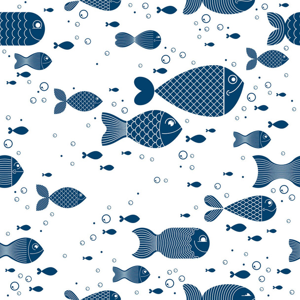 Cute fiches seamless background, seamless pattern, cute childish background for children textile or wrapping paper or packaging for seafood products. - Vecteur, image