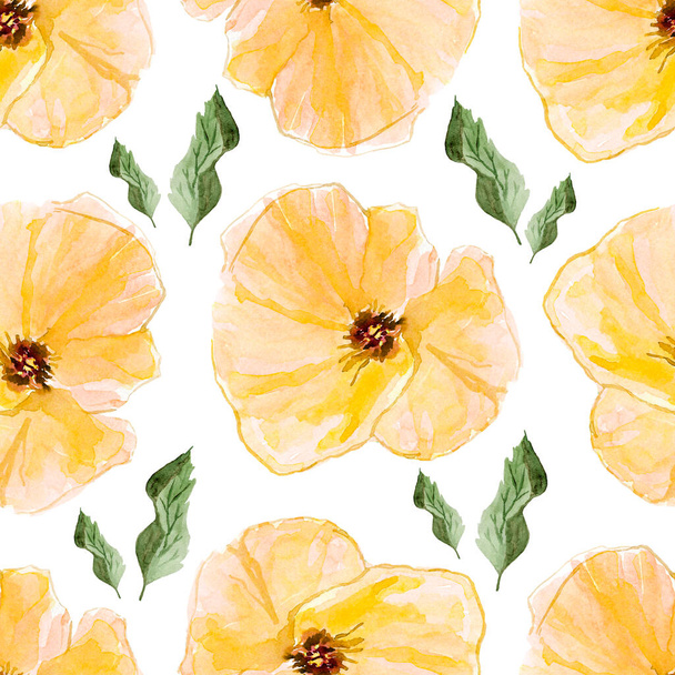Yellow poppies watercolor seamless pattern. Template for decorating designs and illustrations. - Foto, Imagen