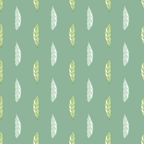 Ethnic seamless pattern with doodle feather simple silhouettes. Pale green background. Simple style. Stock illustration. Vector design for textile, fabric, giftwrap, wallpapers. - Vektor, Bild