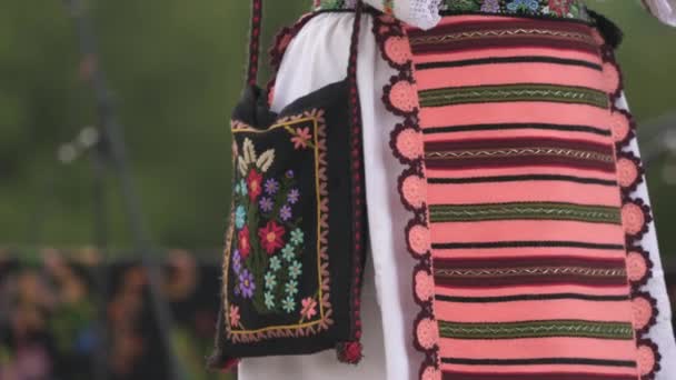 Θέα από κοντά μιας παραδοσιακής φούστας και τσάντας - Πλάνα, βίντεο