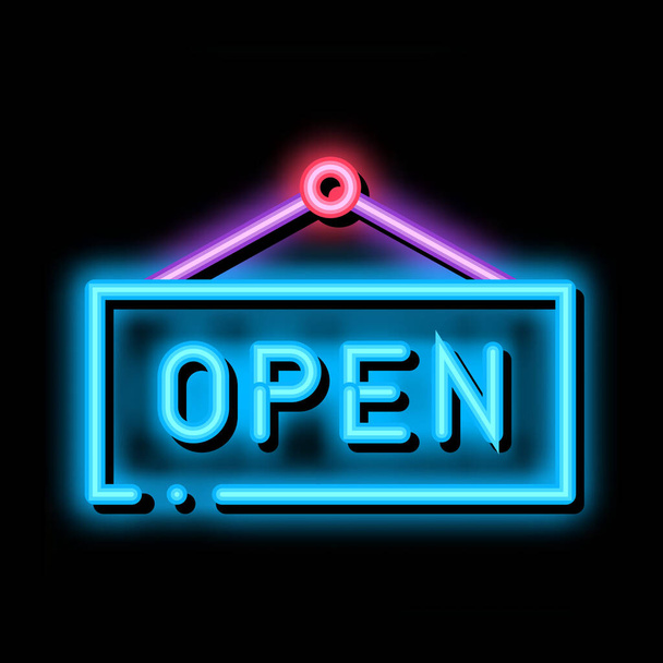 Open Nameplate neon light sign vector. Glowing bright icon Open Nameplate sign. transparent symbol illustration - Vector, Image