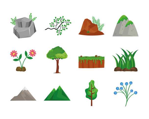 twelve nature scene icons - Vector, Image