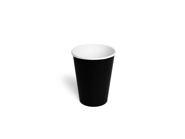 Black disposable cup isolated on a white background. Paper cup. Coffee cup.  - Foto, Imagen