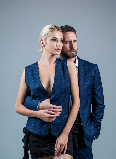 formal fashion. confidence. elegant formal couple embrace. couple in love. - Foto, afbeelding