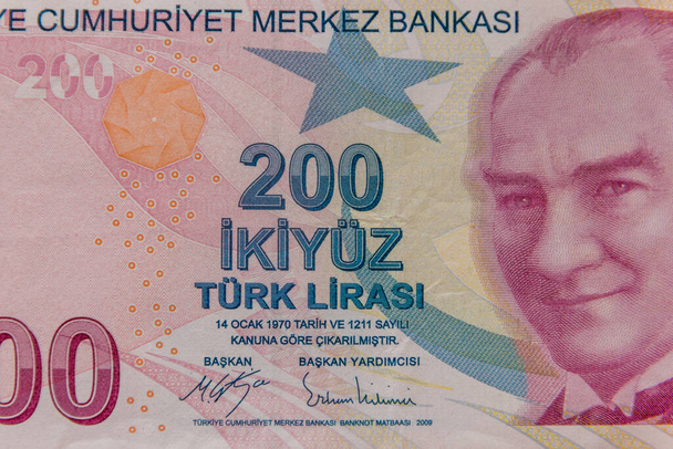 200トルコのリラ紙幣のマクロショット - 写真・画像