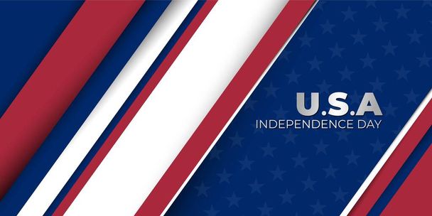 Feliz Dia da Independência para os Estados Unidos da América com design de fundo azul vermelho e branco. American flag background vector illustration (em inglês). Bom modelo para o projeto do Dia da Independência dos EUA. - Vetor, Imagem