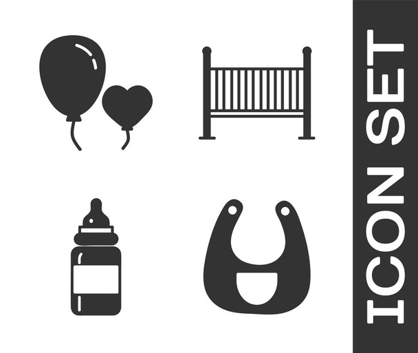 Set Baby bib, Balloons in form of heart, Baby bottle and Baby crib cradle bed icon. Vector - Vector, Image