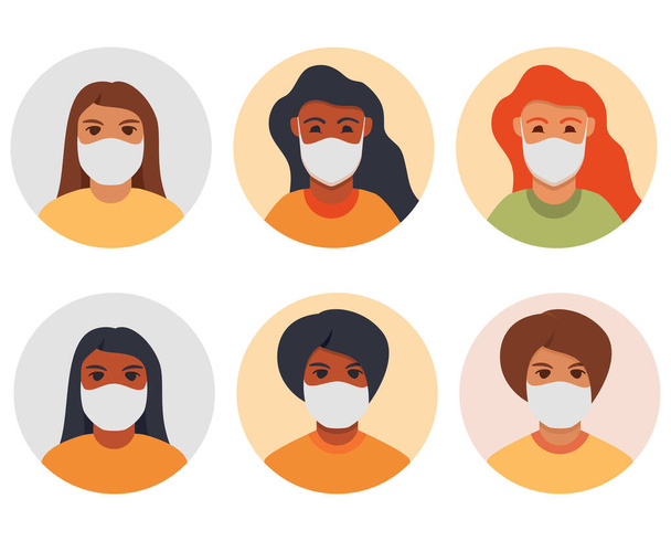 Woman brunette,redhead and brown-haired in face mask to prevent disease, flu, air pollution. - Vektor, obrázek