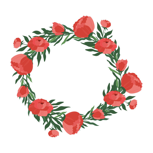 Flower arrangement, wreath frame. A bouquet of peonies. Logo element, element for the design of cards, invitations, business cards. Vector color illustration. - Vetor, Imagem