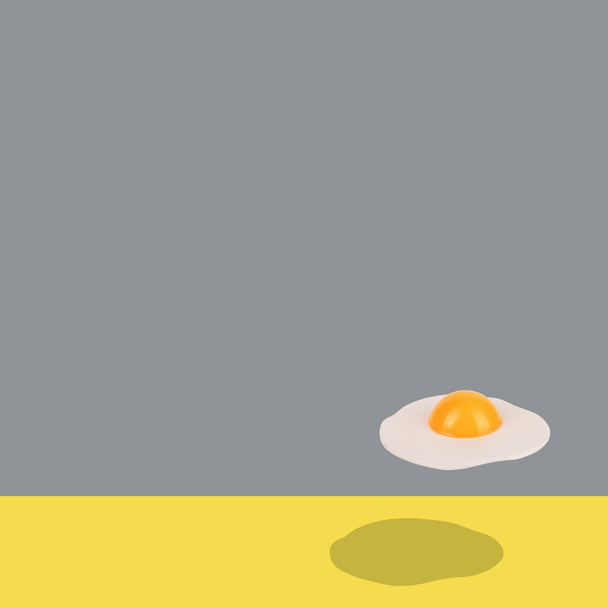 Poached αυγό με σκιά trendy 3d φόντο απεικόνισης                                - Φωτογραφία, εικόνα