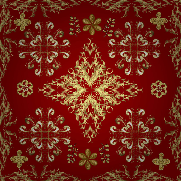 Yellow, red and neutral colors with golden elements. Golden pattern. Vector golden floral ornament brocade textile pattern. Metal with floral pattern. - Vector, Image