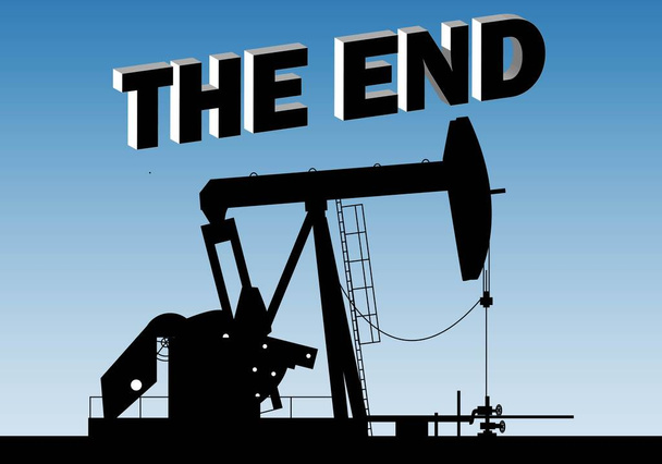 The end of oil. Goodbye to crude oil. Oil pump with end or end text - Vector, Image