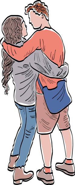 Wektor rysunek pary młodych kochających się ludzi obejmujący  - Wektor, obraz