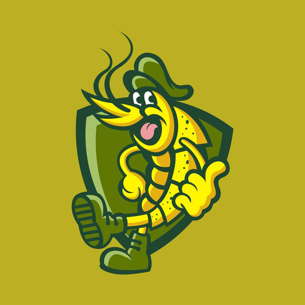 Logotipo de mascote de camarão em escudo, adequado para logotipos de marca, logotipos de negócios, ícones ou símbolos. - Vetor, Imagem