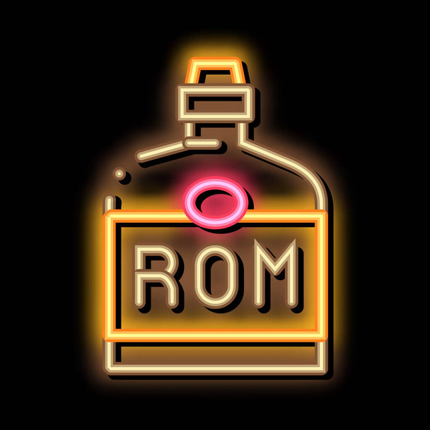 Ρούμι Ποτό Μπουκάλι νέον φως διάνυσμα σημάδι. Λαμπερό φωτεινό εικονίδιο Ρούμι Ποτό Μπουκάλι ισομετρική πινακίδα. διαφανής απεικόνιση συμβόλων - Διάνυσμα, εικόνα