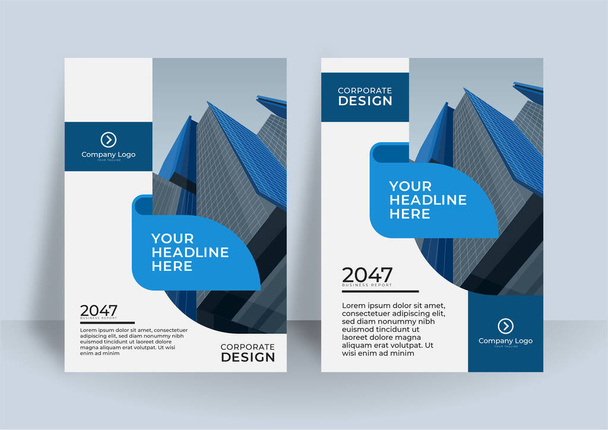 Şirket kapağı tasarımı ya da iş tasarımı için broşür tasarımı. Modern iş broşürlerinin şablonu a4 boyutunda. mavi geometrik elementli modern kapak tasarımı yıllık raporu - Vektör, Görsel