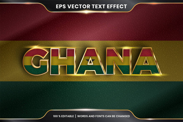 Edytowalny efekt tekstowy - Ghana z narodową flagą kraju - Wektor, obraz