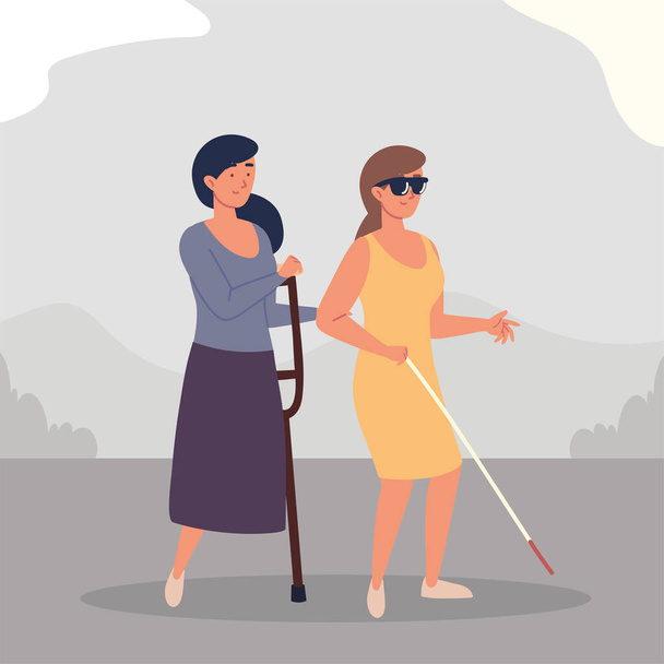 mujeres ciegas y amputadas - Vector, Imagen