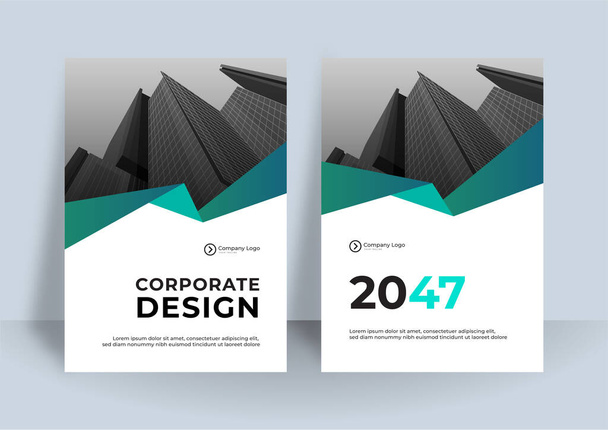 Geschäftsbuch-Cover-Design-Vorlage. Modernes Unternehmenskonzept der Gestaltung von Geschäftsberichten mit dunkelgrünem Farbthema - Vektor, Bild