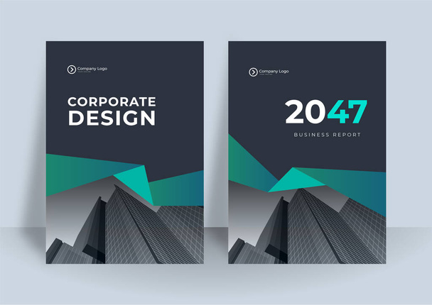 İş kitabı kapağı tasarım şablonu. Koyu yeşil renkli yıllık rapor tasarımının modern kurumsal konsepti - Vektör, Görsel