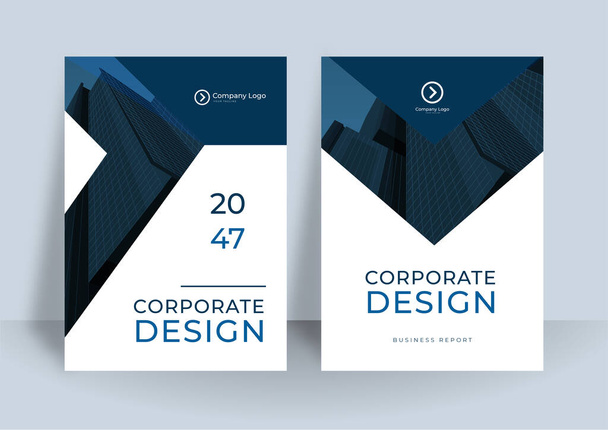 Plantilla de diseño de cubierta de libro corporativo. Diseño de informe anual moderno con concepto de color azul oscuro - Vector, Imagen