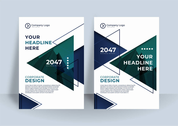 Benutzerdefinierte Hintergrund Business-Buch-Cover-Design-Vorlage. Titelvorlage für einen Bericht im minimalistischen Stil mit dreieckigen Gestaltungselementen für ein Foto - Vektor, Bild