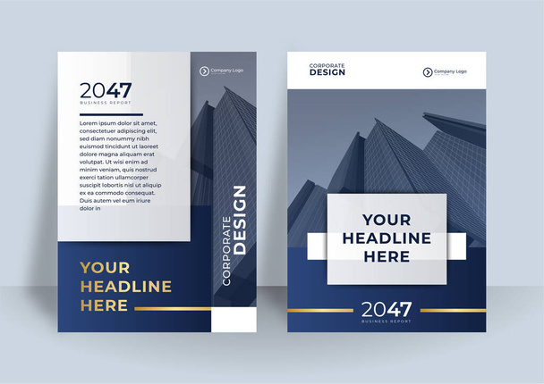 Corporate business cover template design set with dark blue, green, and white color. marketing, business proposal, promotion, advertise, publication, cover page - Vector, Image