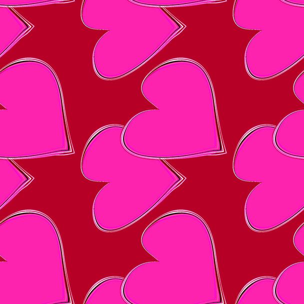 Nahtloses Muster, endlose Textur auf quadratischem Hintergrund - stilisierte Herzen zu zweit, ein Symbol gegenseitiger Liebe. Romantische Rache und Flirt, Valentinstag. Hintergrund für eine Website oder einen Blog, Tapeten, Textilien, Verpackungen, Design oder Innenarchitektur. - Vektor, Bild