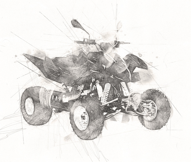 ATV Quad, Geländewagen, mit Clipping-Pfad Illustration Zeichnung Skizze Vintage - Foto, Bild