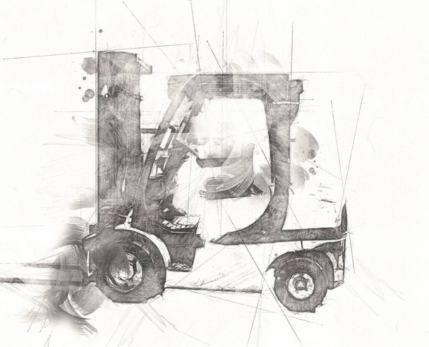 Beyaz izole edilmiş arkaplan resim çizimi üzerine forklift kamyonu - Fotoğraf, Görsel