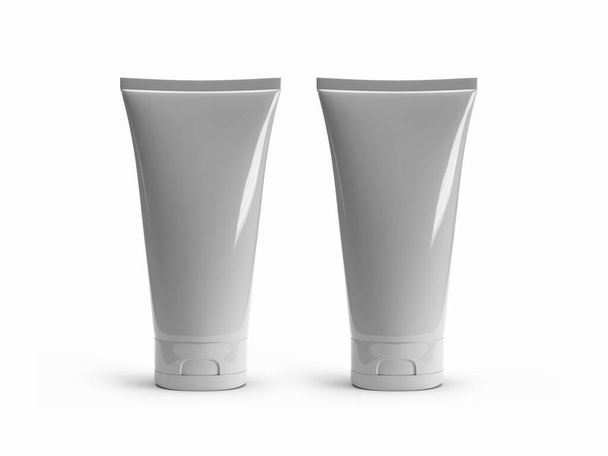Botella de tubo de crema cosmética Ilustración 3D Escena burlona sobre fondo aislado - Foto, Imagen