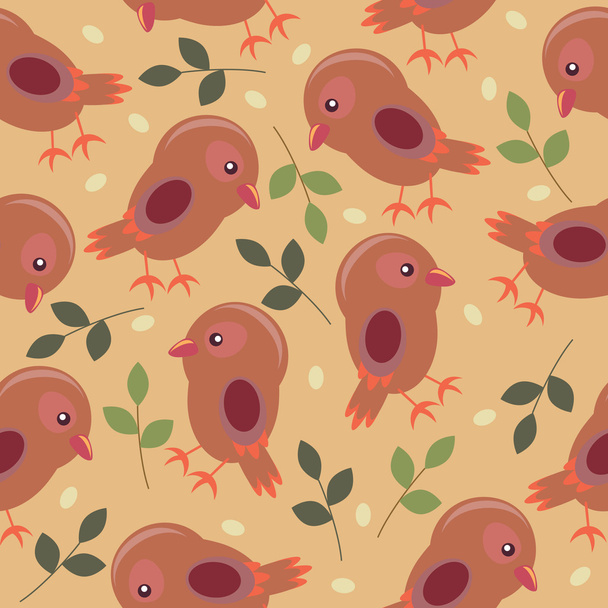 Seamless wallpaper with sparrows - Vector, Image