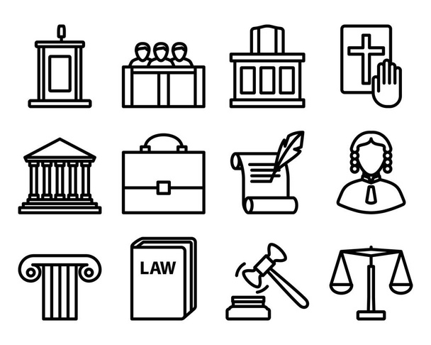 Lawyer Icon Set. Editable Bold Outline Design. Vector Illustration. - Vector, Image
