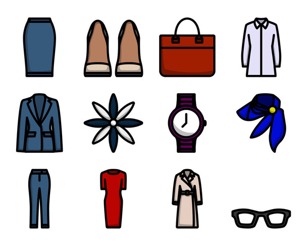 Clothes Icon Set. Editable Bold Outline With Color Fill Design. Vector Illustration. - Vector, Image