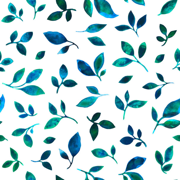 met de hand tekenen aquarel vlekken bladeren. naadloze zomer turquoise patroon. voor stof, kleding, inpakpapier en eventuele backgroun - Foto, afbeelding