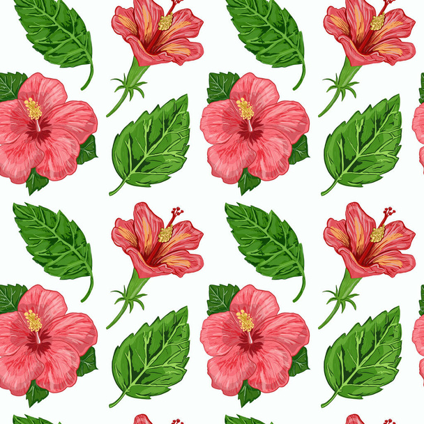 bezszwowy wzór z kwiatami hibiskusa. ilustracja wektora - Zdjęcie, obraz