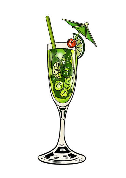 bicchiere da cocktail con limone e ghiaccio. illustrazione vettoriale - Foto, immagini
