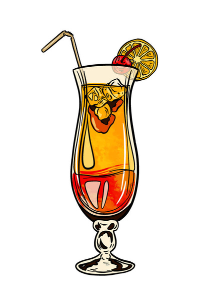 cocktail dessiné à la main avec citron et glace. illustration vectorielle - Photo, image