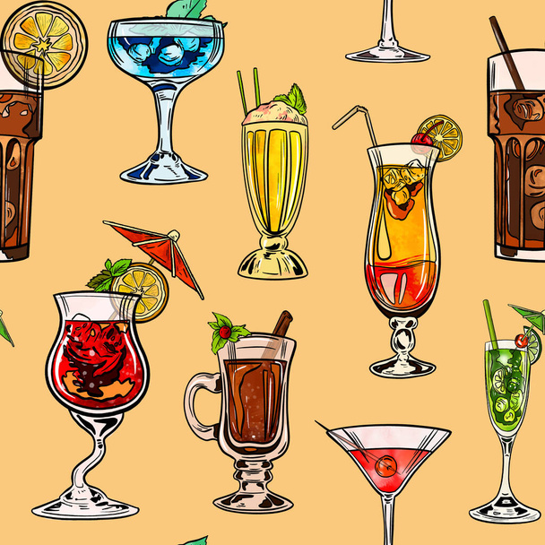 cócteles, cócteles, bebidas, bebidas, fiesta, verano, vacaciones, bebidas. ilustración vectorial dibujado a mano - Foto, Imagen