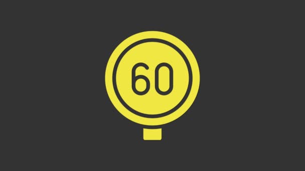 Placa de trânsito limite de velocidade amarela Ícone de 60 km isolado em fundo cinza. Animação gráfica em movimento de vídeo 4K - Filmagem, Vídeo