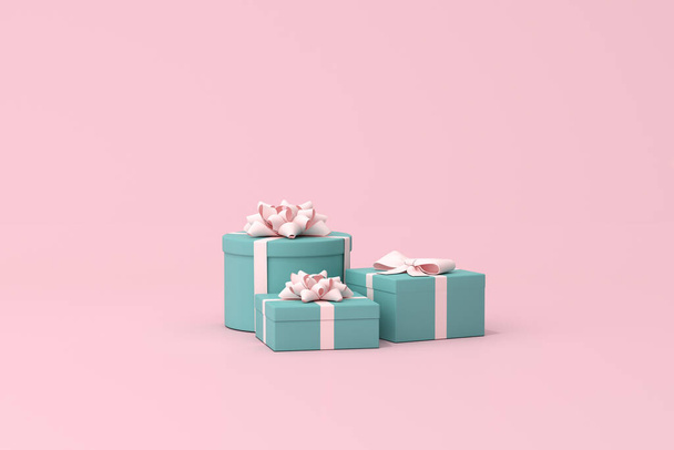 Representación 3D de la caja de regalo sobre fondo rosa. - Foto, Imagen
