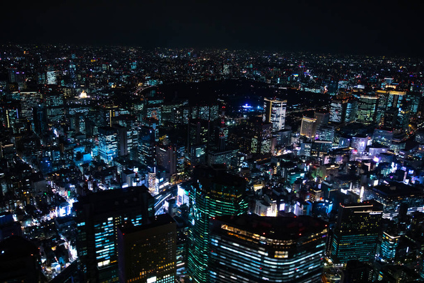 Aerial night illuminated city view in Tokyo - Photo, Image