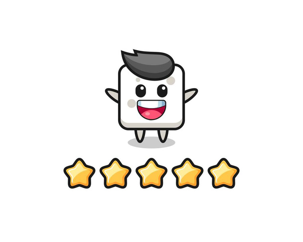 the illustration of customer best rating, sugar cube cute character with 5 stars , cute style design for t shirt, sticker, logo element - Vektor, obrázek