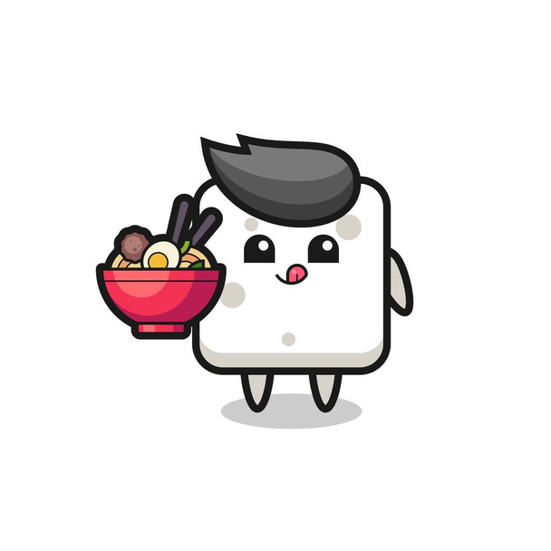 χαριτωμένο χαρακτήρα κύβος ζάχαρης τρώει noodles, χαριτωμένο σχεδιασμό στυλ για t shirt, αυτοκόλλητο, στοιχείο λογότυπο - Διάνυσμα, εικόνα