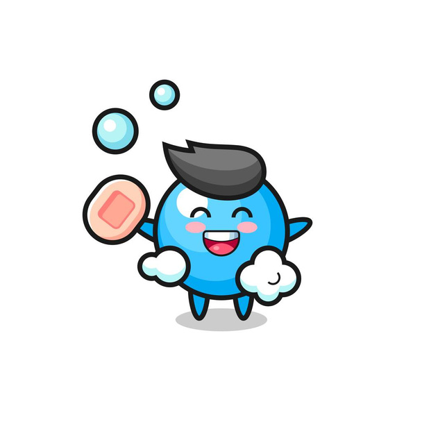 personagem de goma de bolha está tomando banho enquanto segurando sabão, design de estilo bonito para t-shirt, adesivo, elemento logotipo - Vetor, Imagem