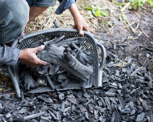 Farmers burn charcoal from wood cut off from the farm. - Photo, Image