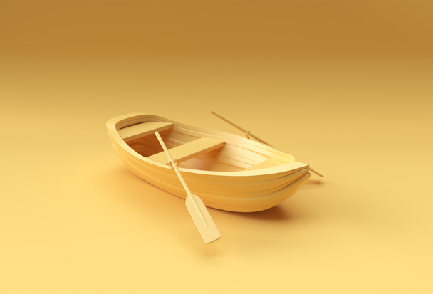 3d Render Old Row Boat Isolated on Yellow Background. - Foto, Imagen